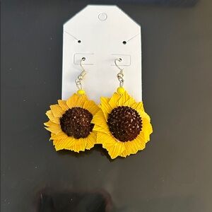 Handmade Yellow Sunflower Drop Earrings